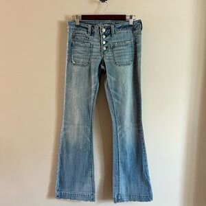 American Eagle Distressed Stretch Women's Blue Flared Jeans